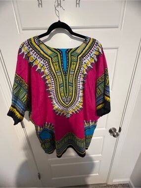 Advance Apparels Hot Pink Dashiki Tunic with Multicolor Tribal Print